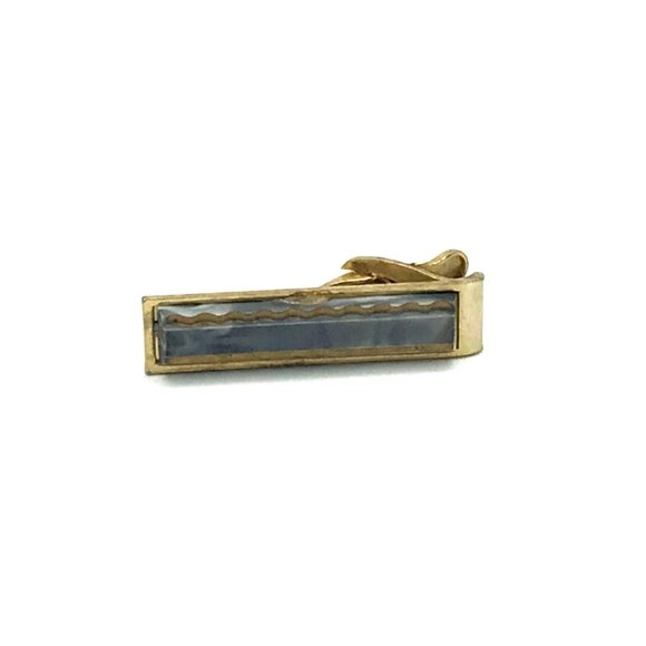 Vintage Gold-Tone Inlayed Tie Clip With Wavy Design - Picture 2 of 5